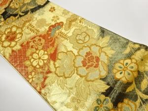 佐賀錦松に花々模様織出し袋帯